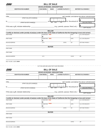 california bill of sale form
