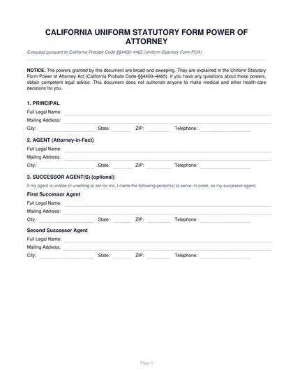 california power of attorney form