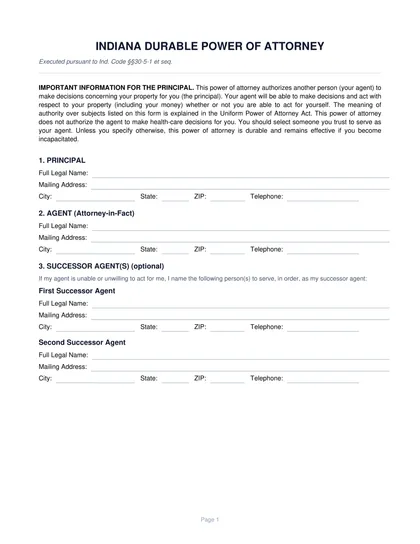 indiana power of attorney form