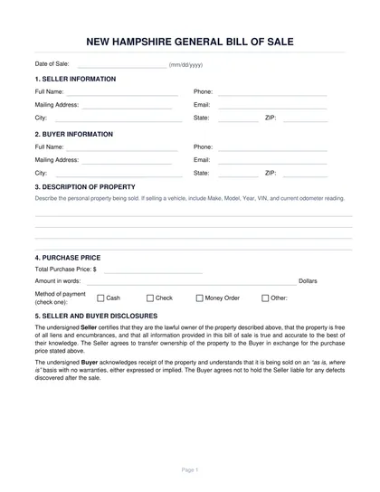 new hampshire bill of sale form