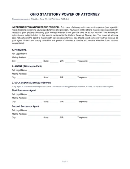 ohio power of attorney form