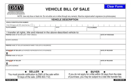 oregon bill of sale form
