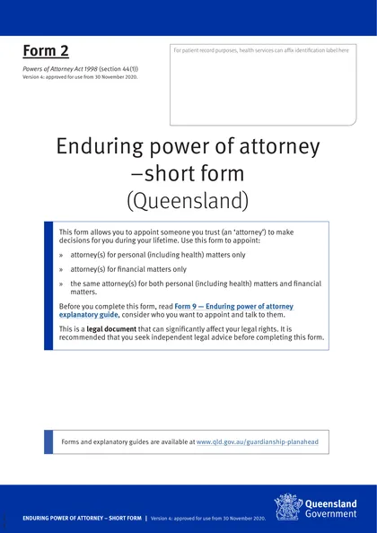 power of attorney qld short form