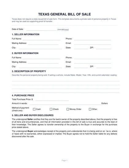 texas bill of sale form