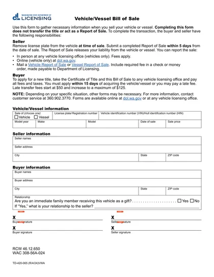 washington bill of sale form
