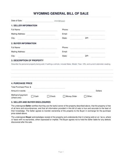 wyoming bill of sale form