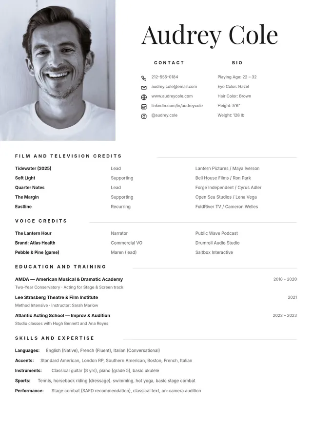actor resume template