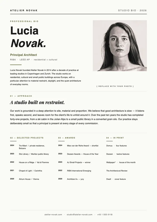 architect bio template