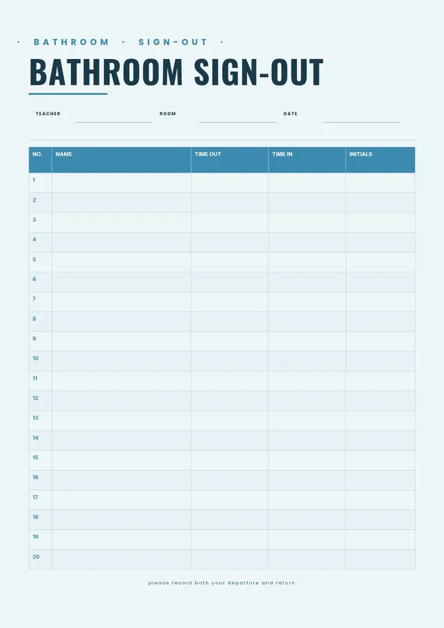 bathroom sign out sheet template