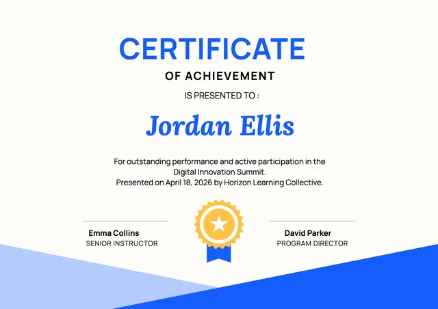 blue corner certificate of achievement template