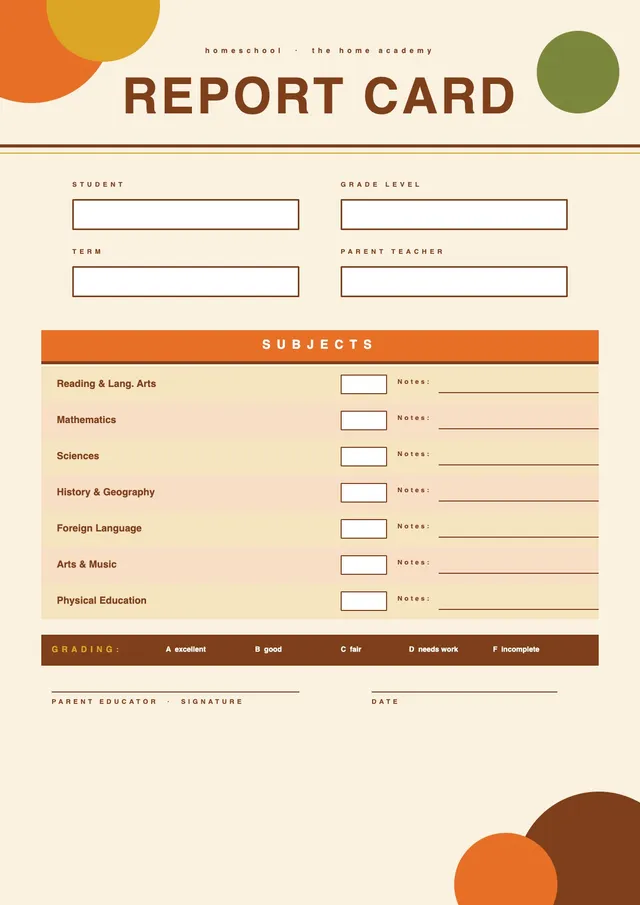 boho homeschool report card template