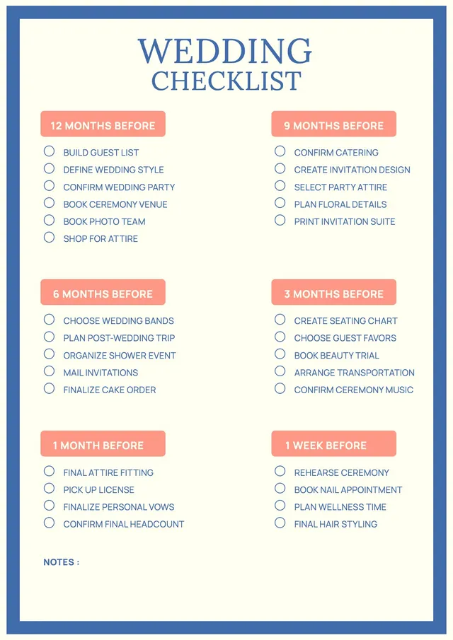 bold wedding planning itinerary template