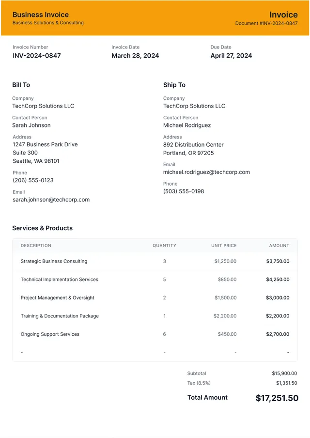 business invoice template