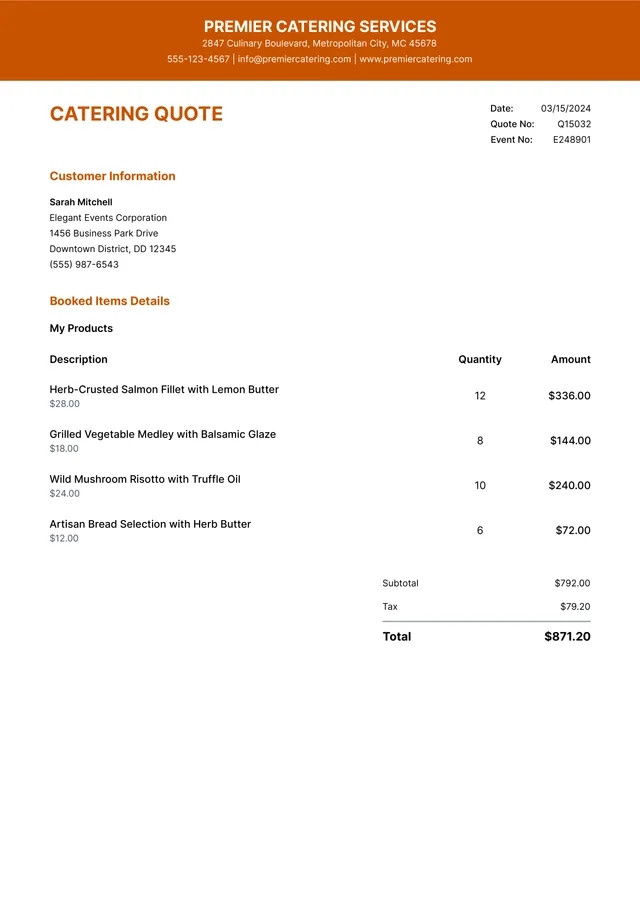 catering quote template
