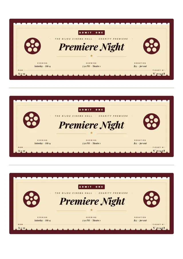 cinema premiere raffle ticket template