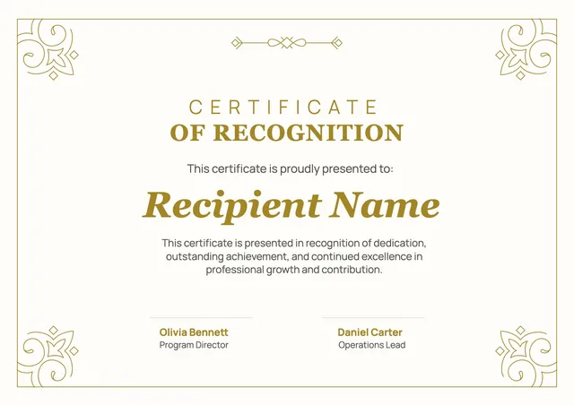 classic certificate of recognition template