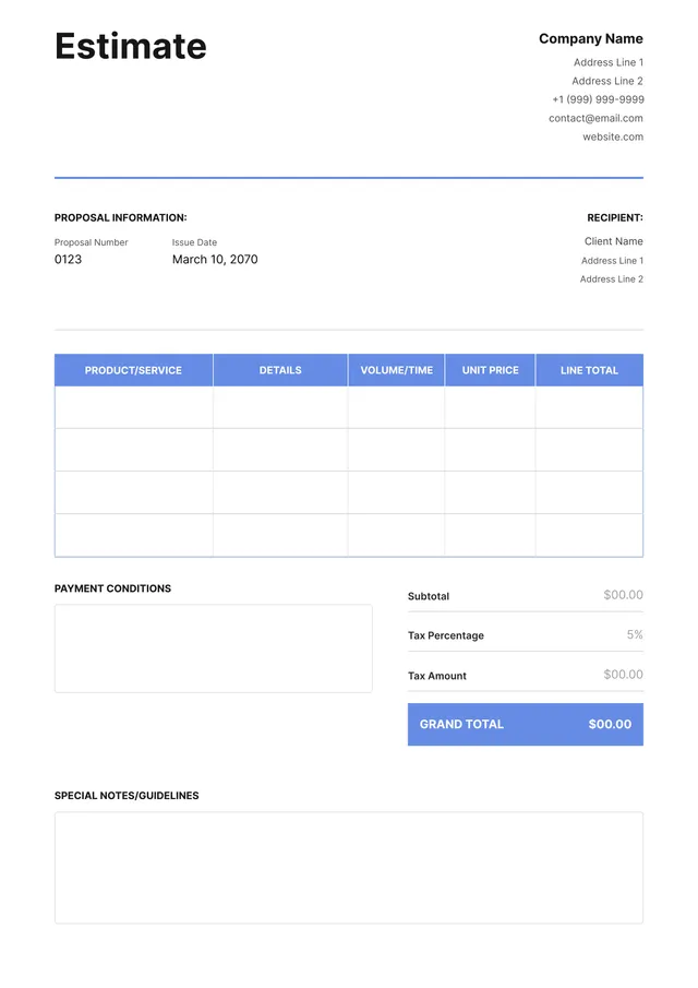 cleaning estimate template