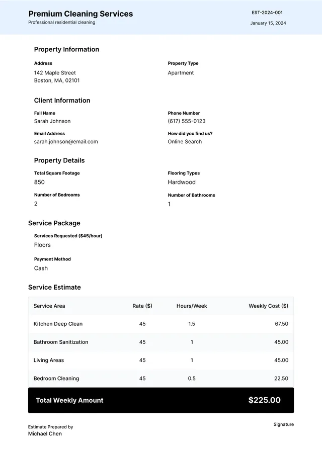 cleaning quote template