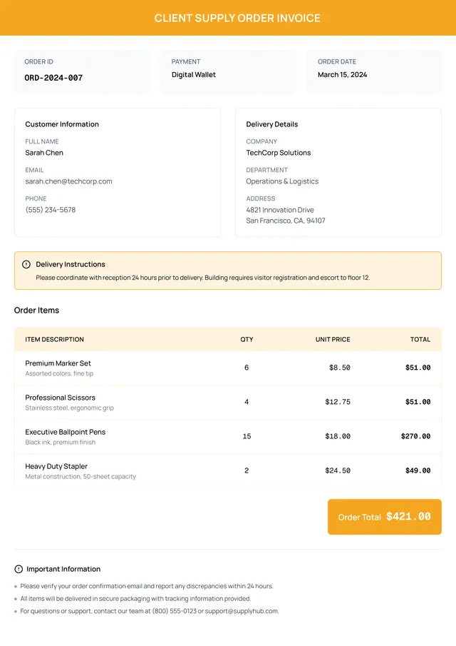 client supply order invoice template