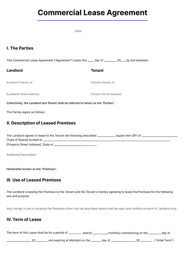 commercial lease agreement template