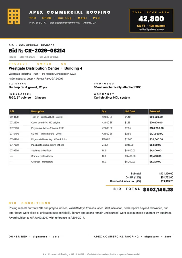 commercial roofing estimate template