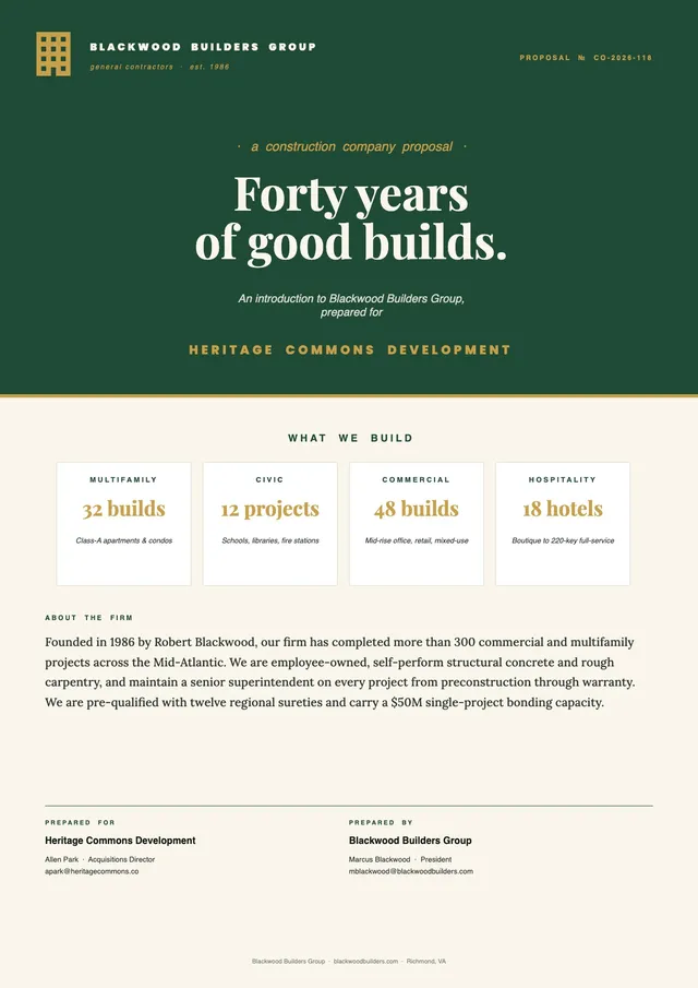 construction company proposal template