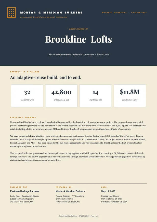 construction project proposal template
