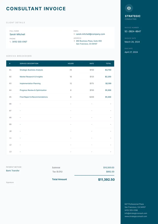 consultant invoice template