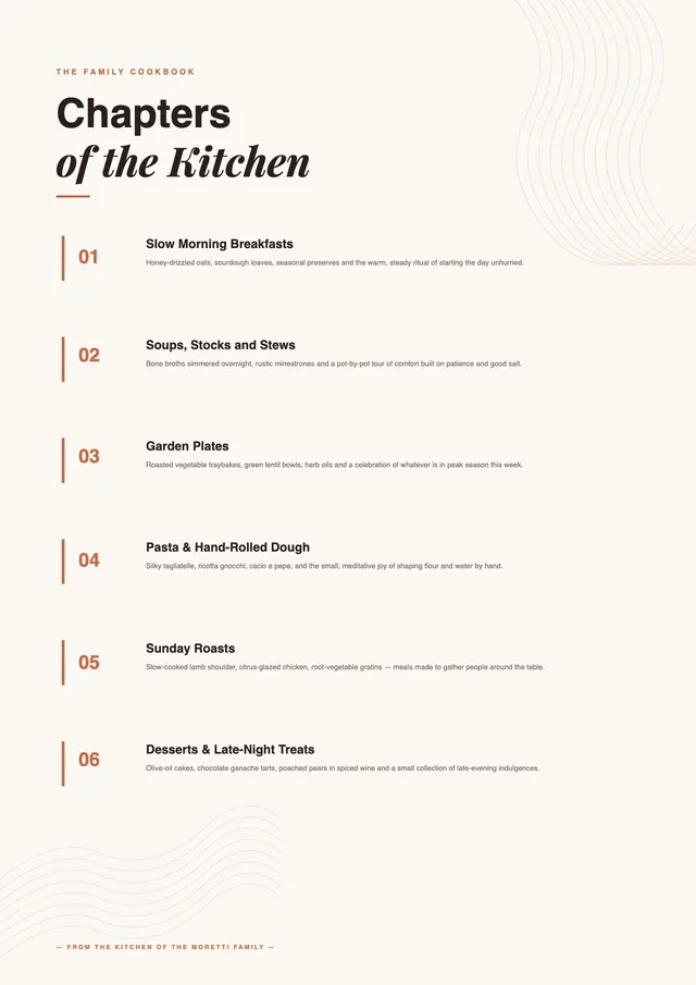 cookbook table of contents template