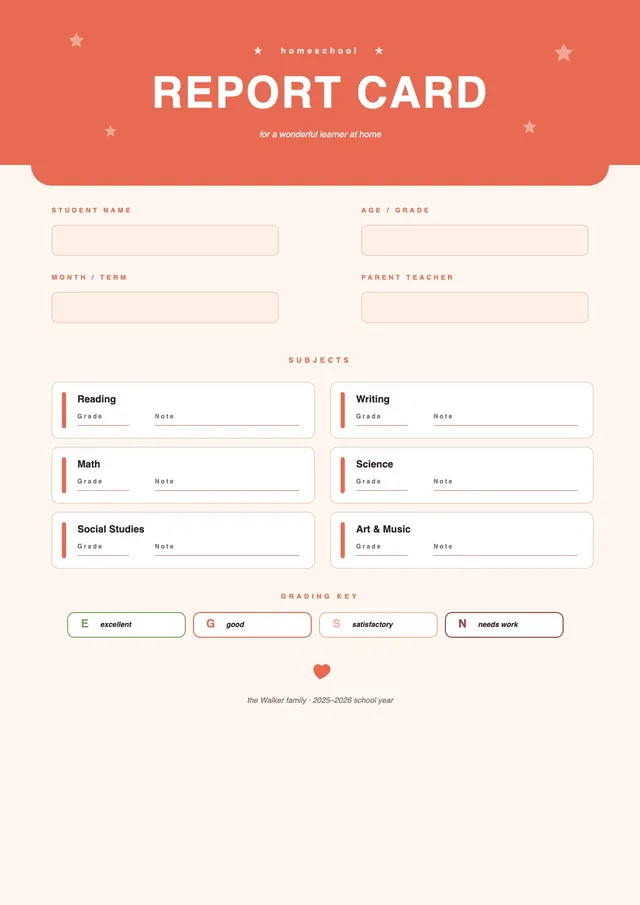 coral homeschool report card template