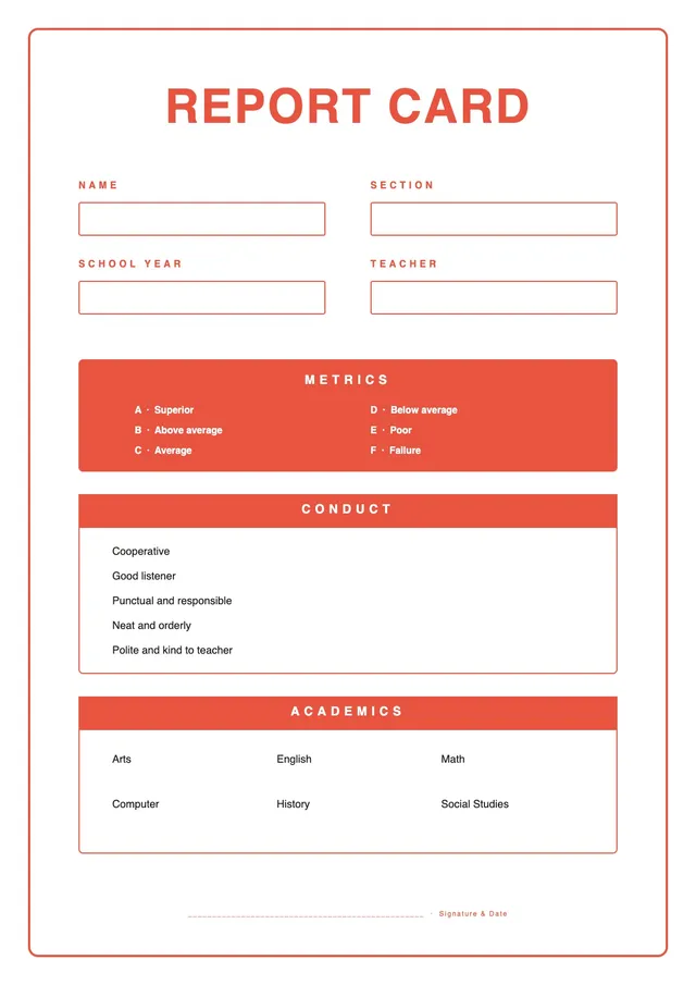 coral school report card template