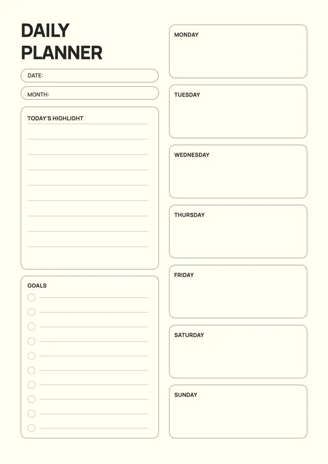 cream daily planner template
