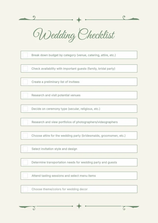 cream wedding checklist template