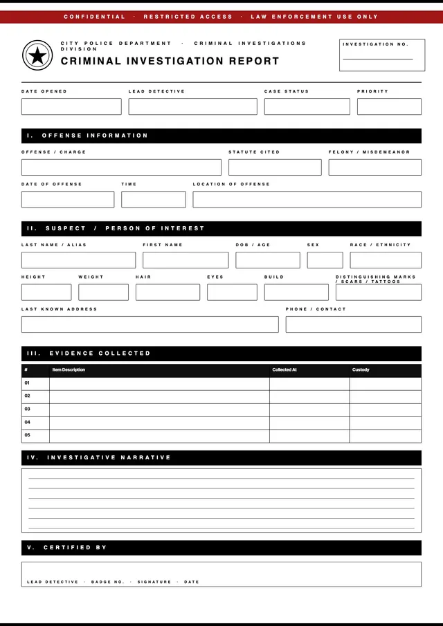 criminal investigation police report template