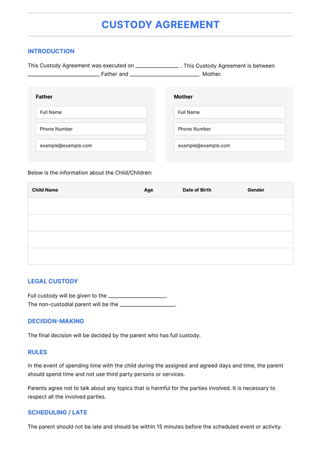 custody agreement template