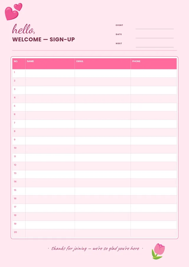 cute sign up sheet template