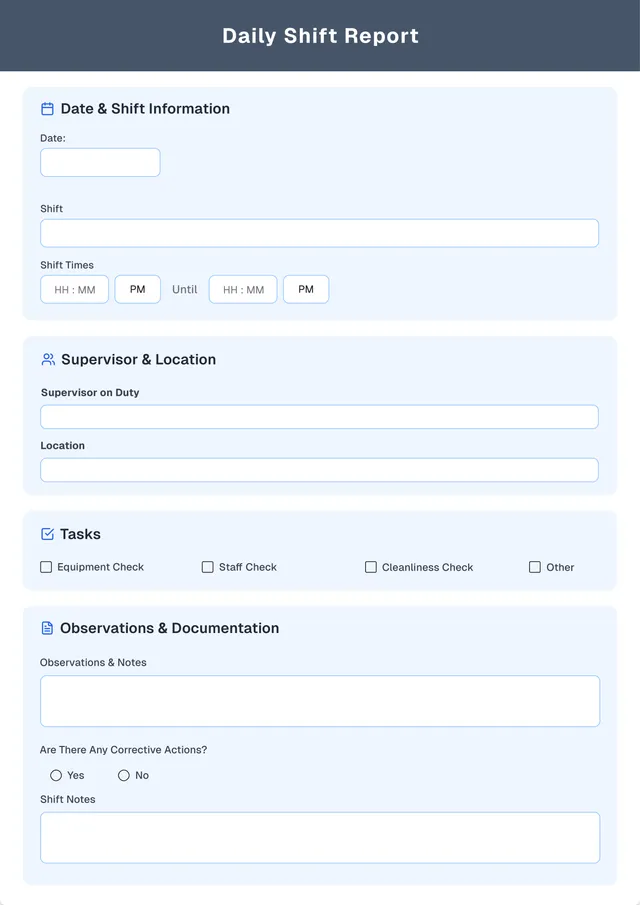 daily shift report form template