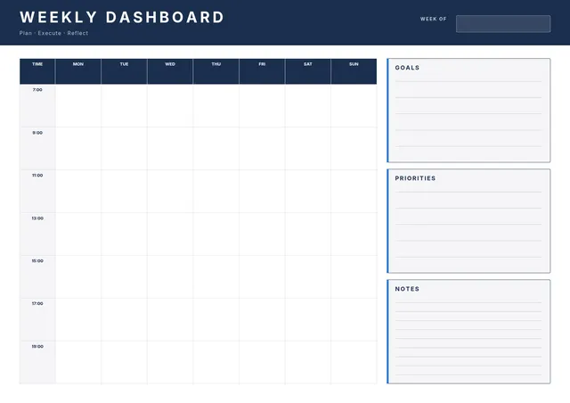 dashboard weekly calendar template