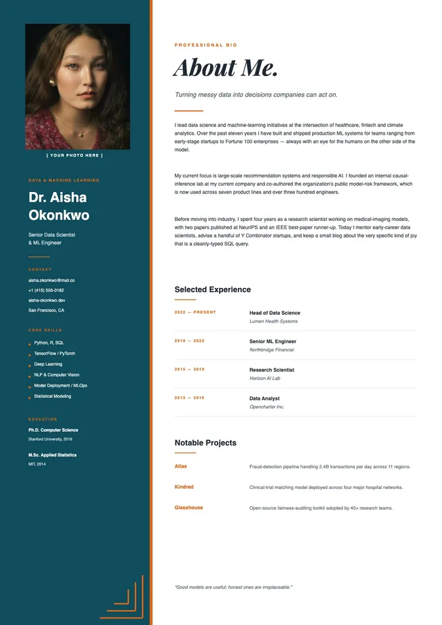 data scientist bio template