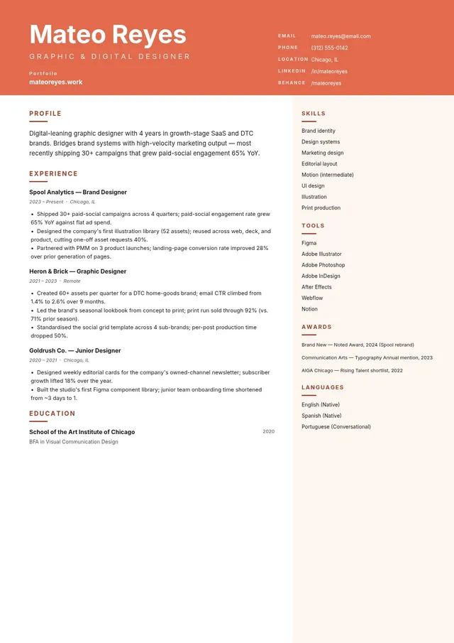 digital graphic designer resume template