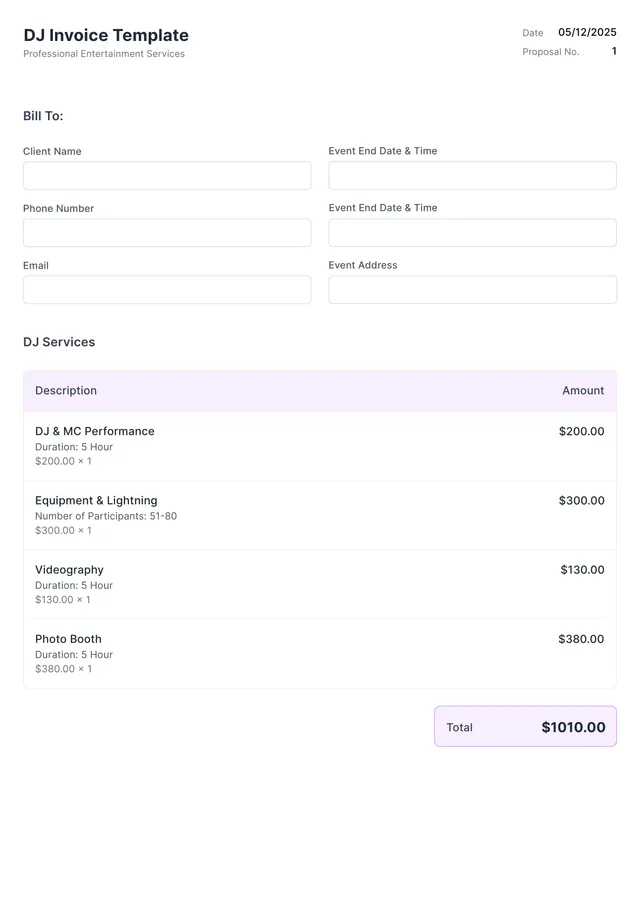 dj invoice template