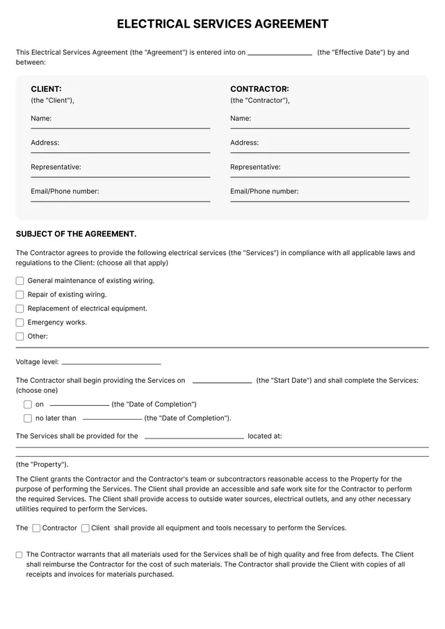 electrical contract template