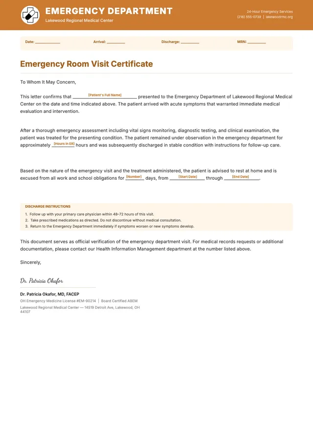 emergency room doctor note template