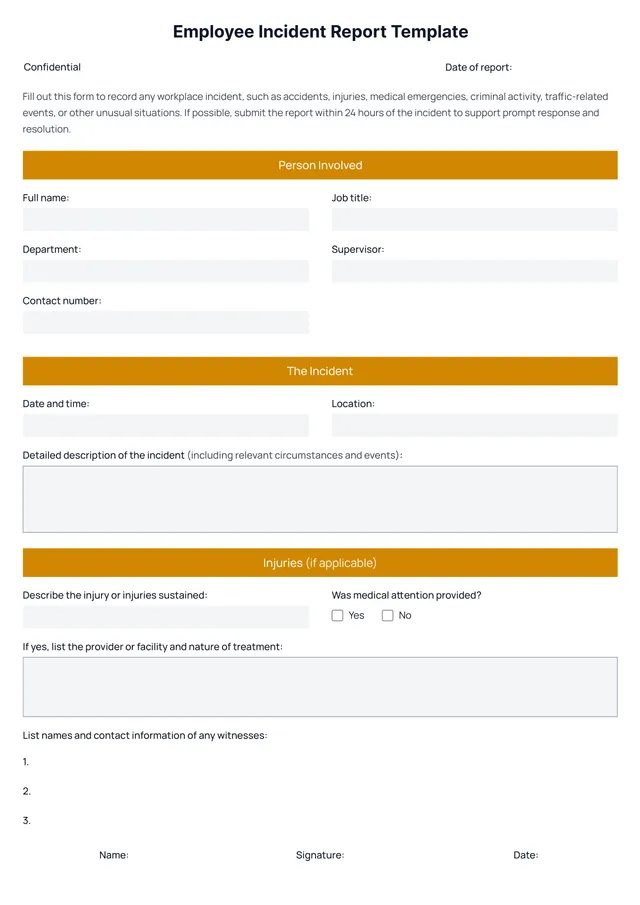 employee incident report template