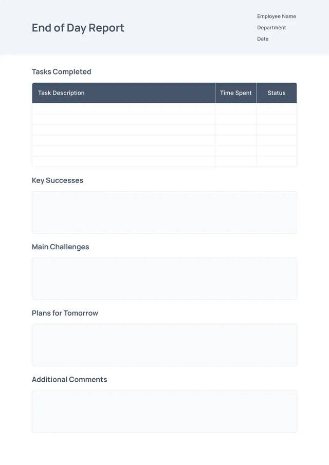 end of day report template