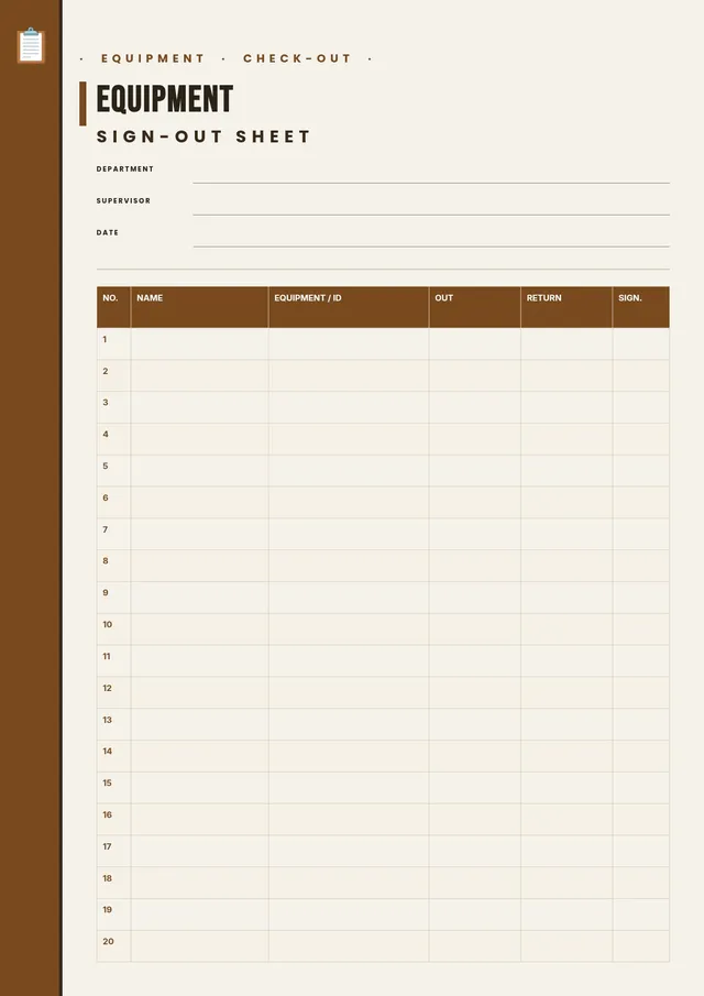 equipment sign out sheet template