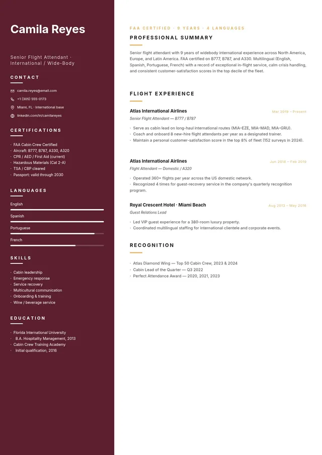 flight attendant resume template
