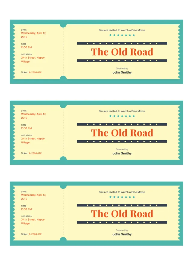 free movie ticket template
