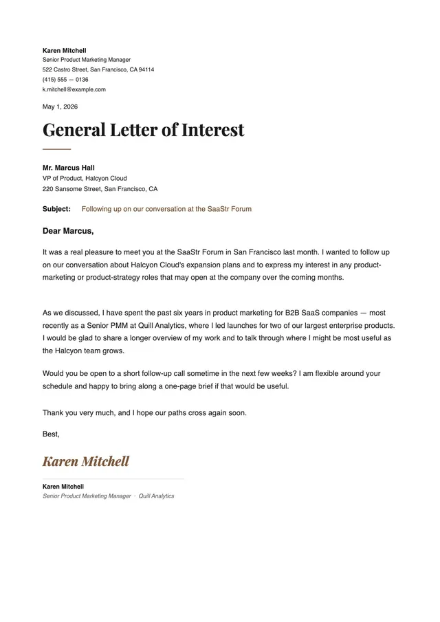 general letter of interest template