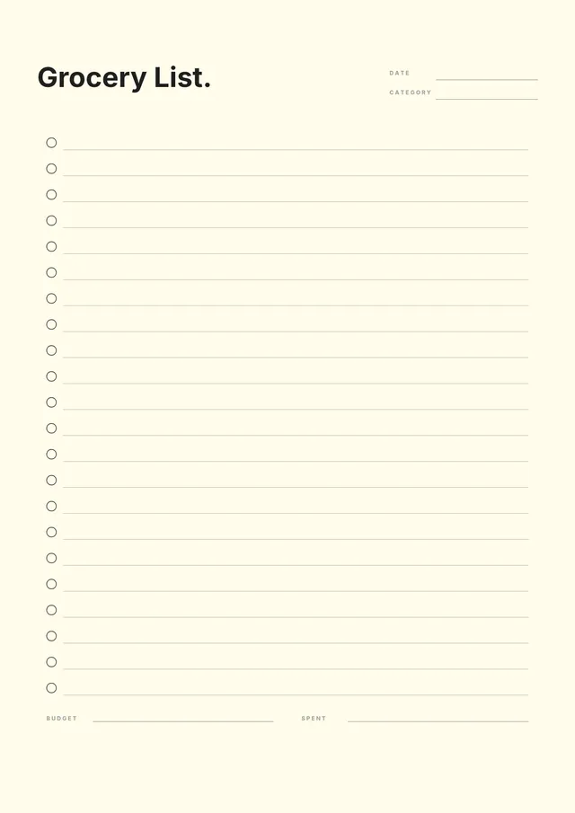 grocery shopping list template